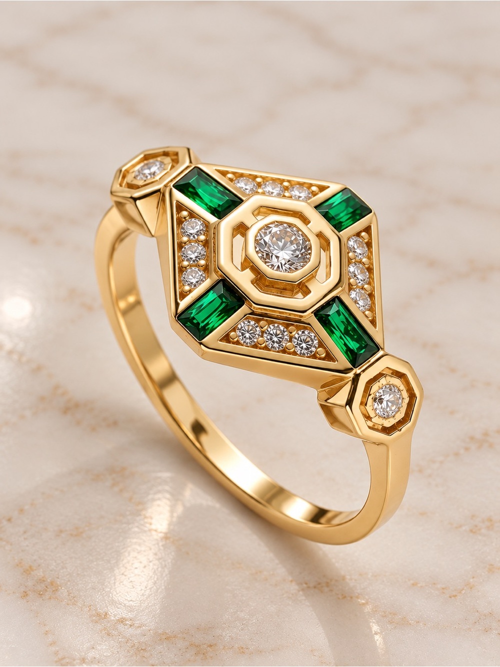 Art Deco Vintage-Inspired Emerald CZ Ring – Size 6